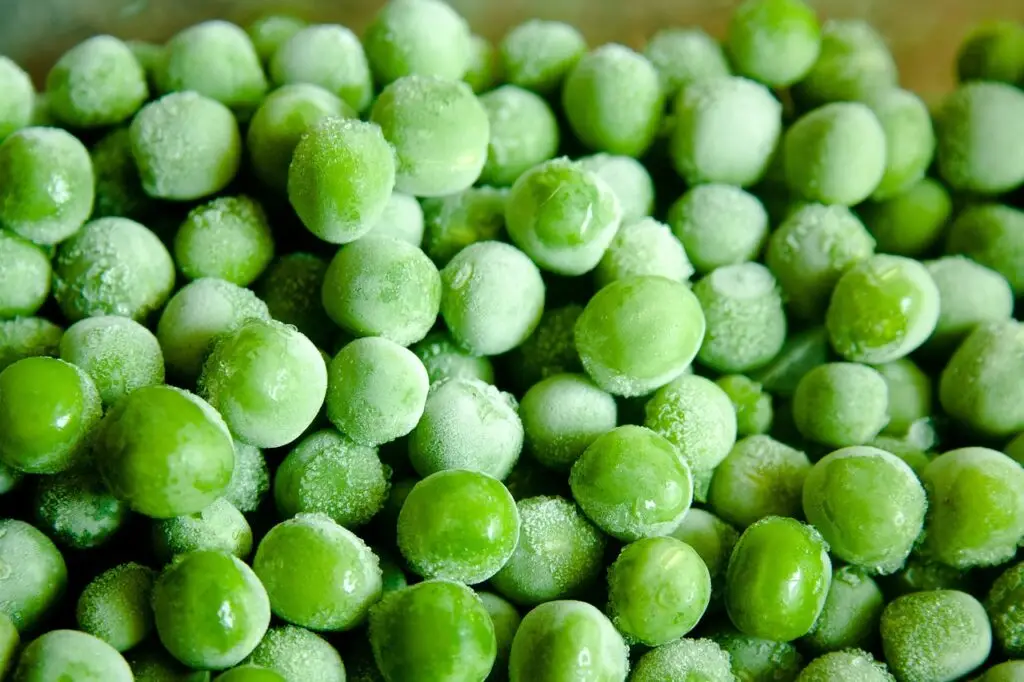 Frozen peas as cooling treats for chickens in hot weather
